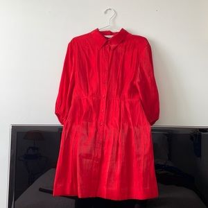 & Other Stories Red Puff-Sleeve Shirt Dress